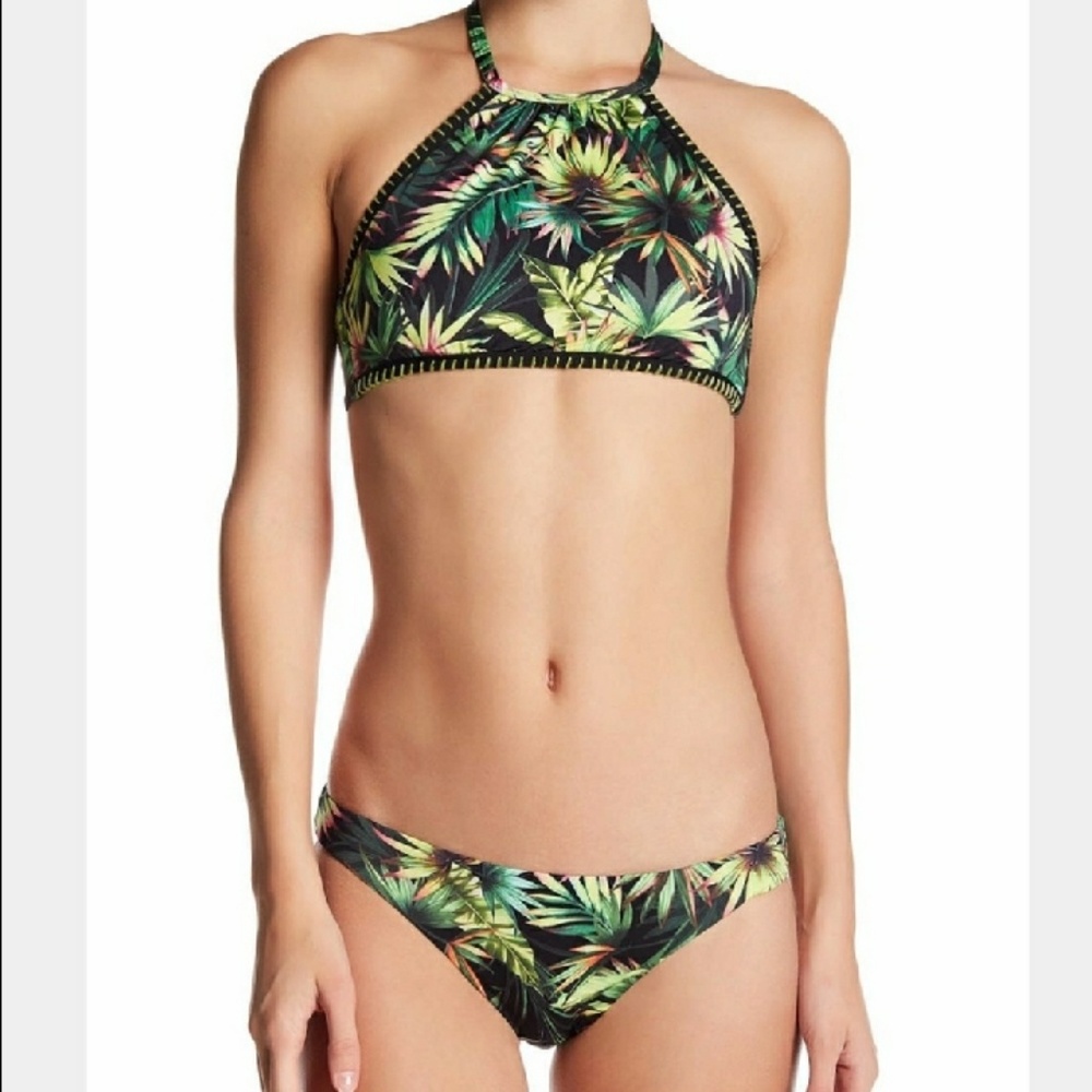Lucky Brand High-neck tropical bikini top